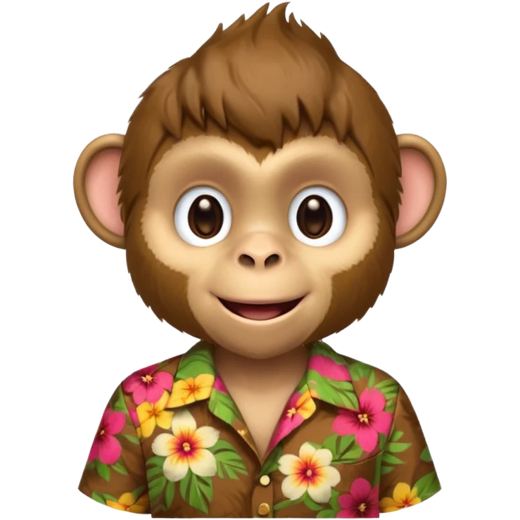 Monkey – cheeky grin, wearing floral aloha shirt. emoji