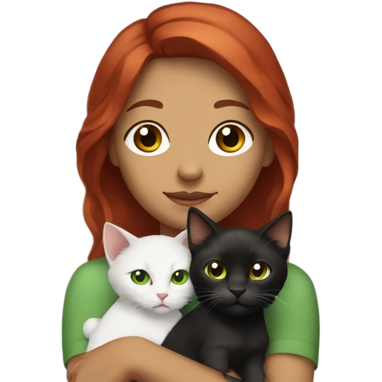 Brown red locks holding a kitten with a white woman with green eyes and black hair emoji