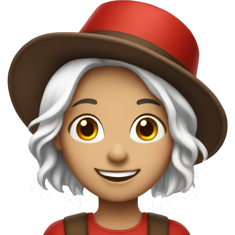 smiling girl-skin white-hair brown-in red top hat emoji