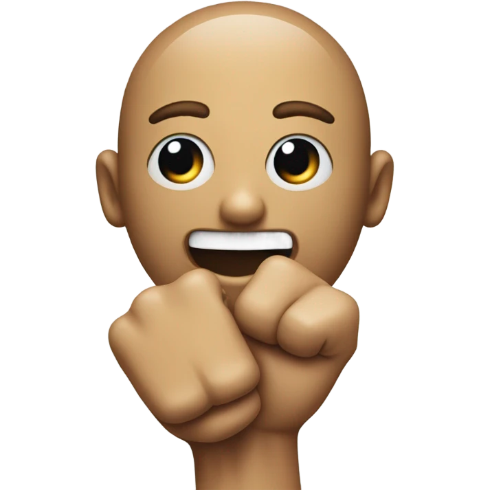 Face with arm in mouth and the arm has two balls that are the same color as the arm at the bottom of the arm and the arm is cutoff at the hand  emoji