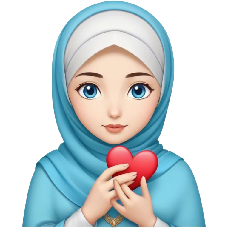 Turkish beautiful finish Konya girl blue eyes with magnolia flower design hijab and hold heart in her hand  emoji