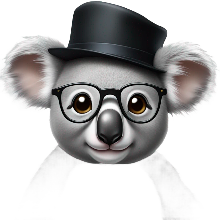 Koala with a black hat and reading glasses emoji