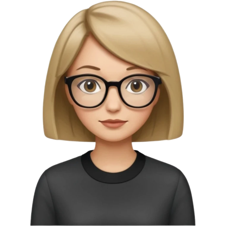 woman dark blonde petite bob haircut wears dark squarish glasses, classic clothes emoji