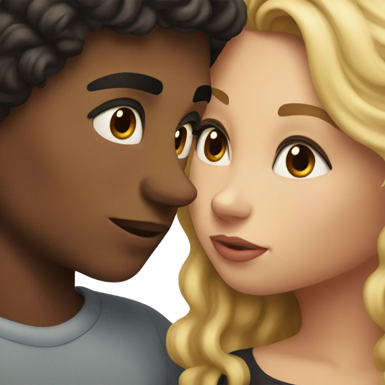 blonde wavy hair girl and hispanic boyfriend with dark hair kissing emoji