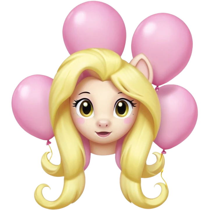 fluttershy mlp pastel balloons floating above its mane. emoji