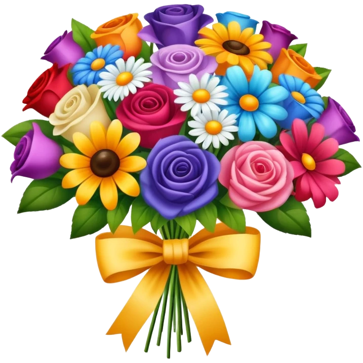 a colorful bouquet of flowers with a bow tied on it emoji