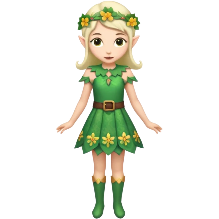 elf wearing flower pattern dress,full body. emoji