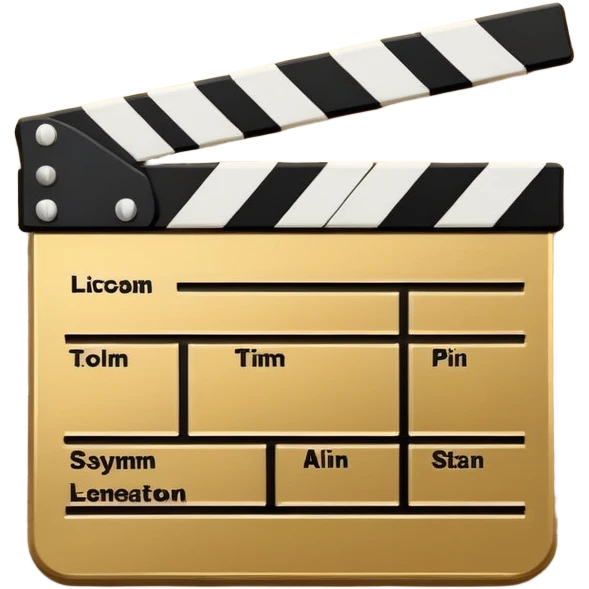 minimalist movie clapboard with gold top and white bottom, diagonal line across the front emoji