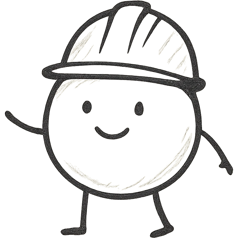 A cute circle character with white hard hat and stick arms and feet emoji
