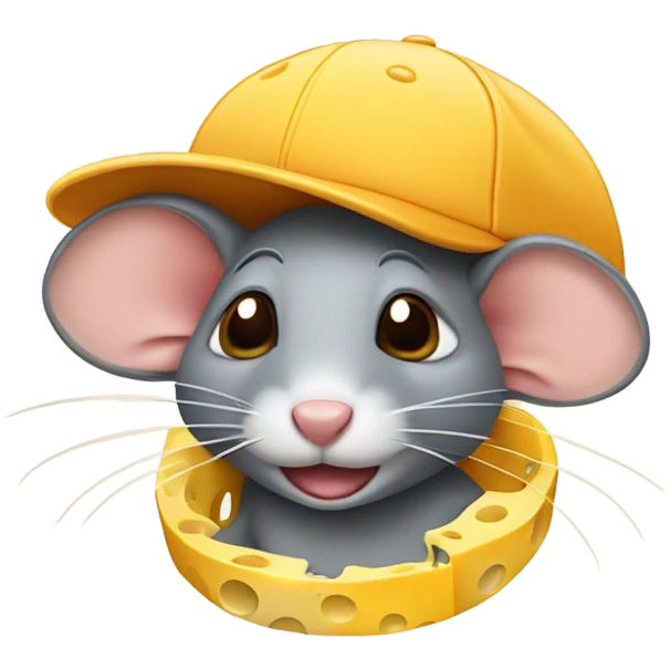 Rat covered in cheese wearing a ball cap emoji