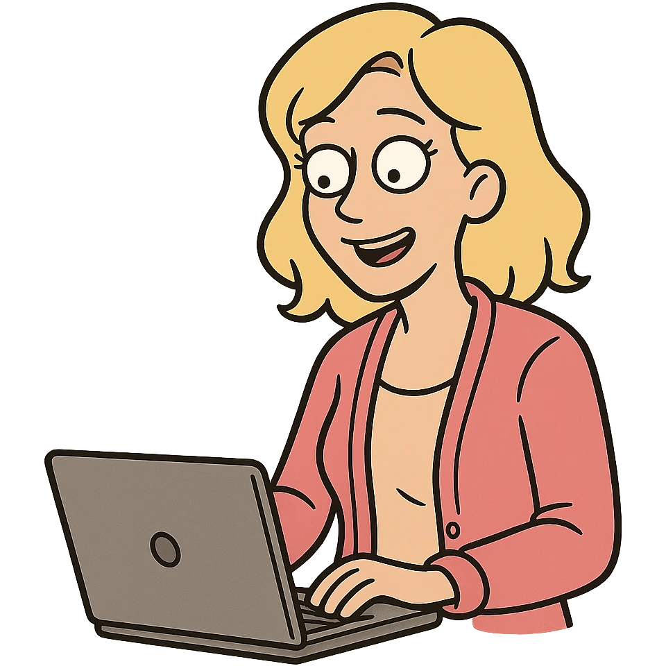 blonde woman in a pink cardigan working on a laptop emoji