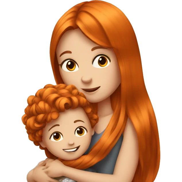 Girl with long orange hair holding boy baby with brown hair  emoji