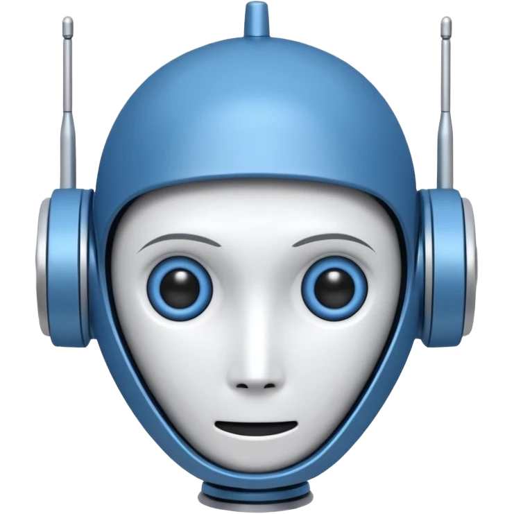 tête de robot cosmonaute bleu et blanc avec une antenne et des yeux fermés emoji