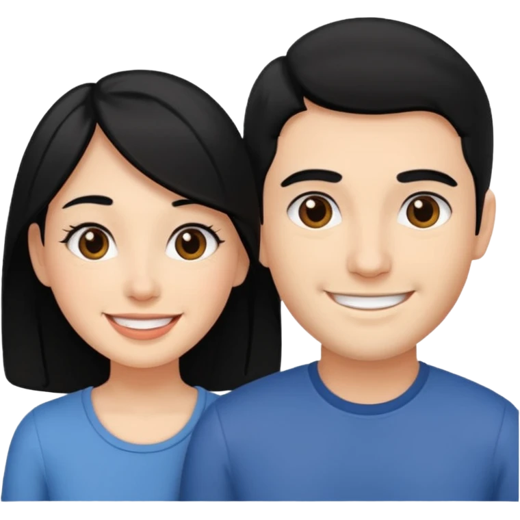 A couple with black hair and even skin smiling emoji