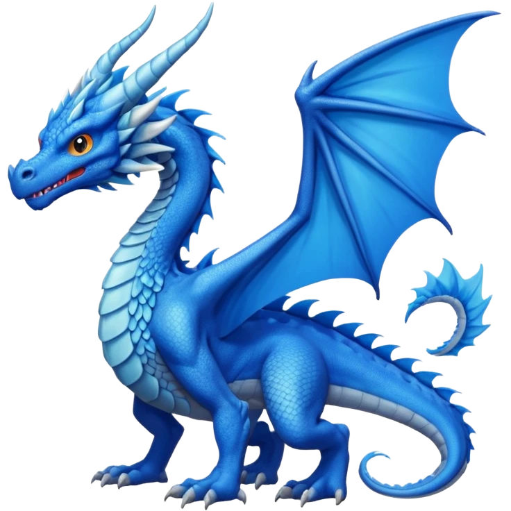 Hydra emoji – full body, blue dragon-like creature, 3 heads, wings, 4 legs, tail, slight side angle
 emoji