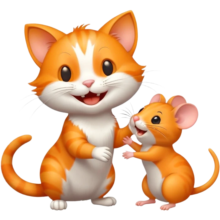 Joyful cat being greeted by a mouse friend with a wave emoji