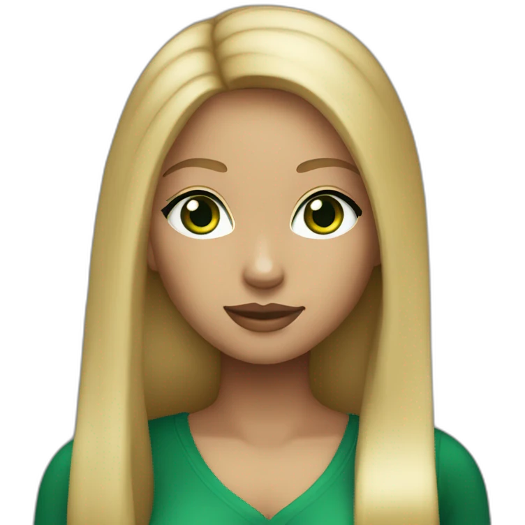 Dark blonde girl, dark green eyes, long straight hair. Looks like nicki nicole emoji