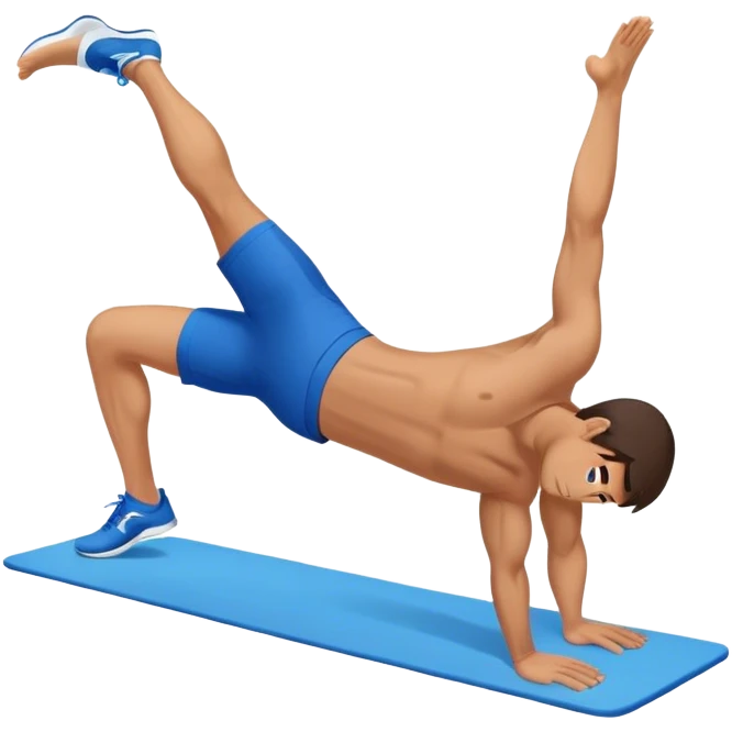 brunette man with blue shorts performing plank exercise emoji