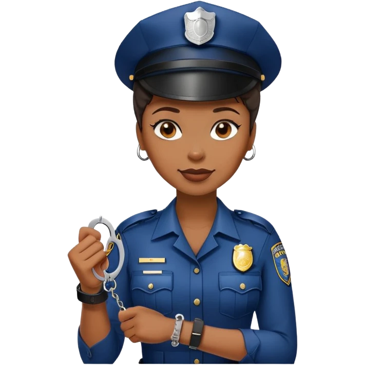 Black policewoman holding handcuffs and has a smirk on her face  emoji