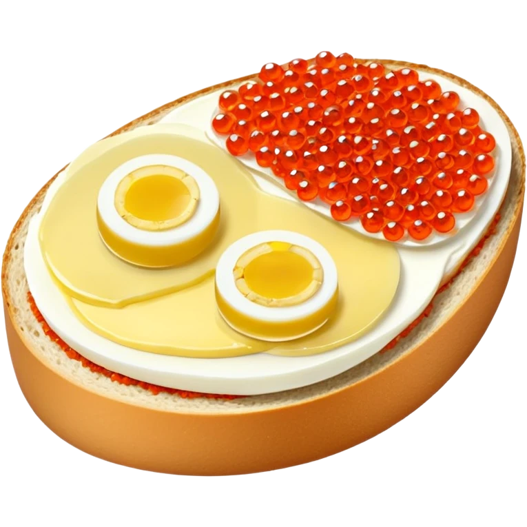 open sandwich with butter, boiled half egg, slice of lemon, red caviar emoji