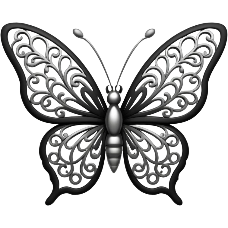Black and silver filigree butterfly, 3D, extremely detailed design emoji