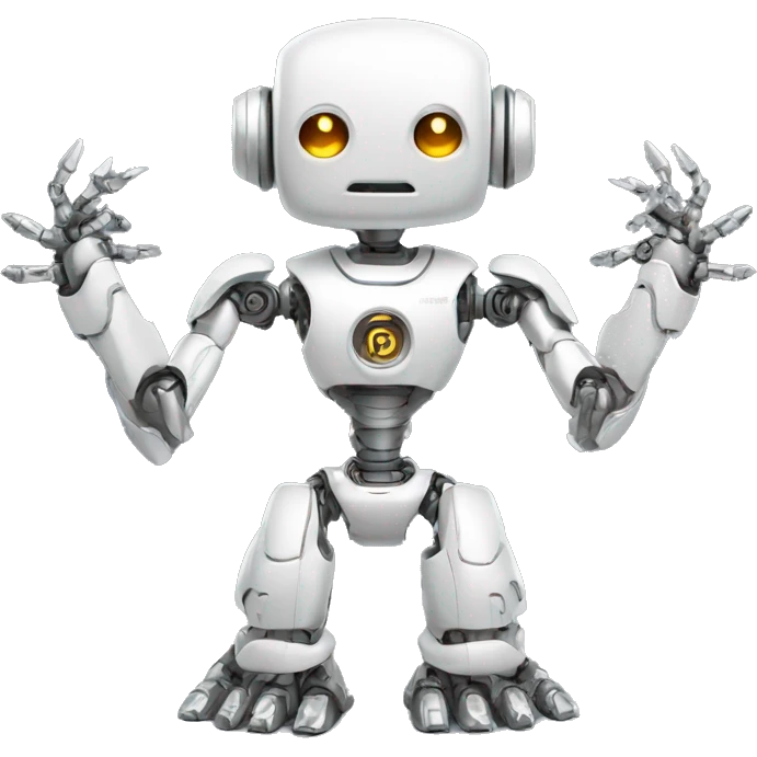 a high-tech white metal robot with multiple arms like an indian god but cute emoji