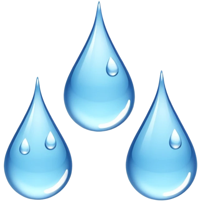 3 water droplets stack on top of each other vertically with two water droplets on the sides; 5 droplets total emoji