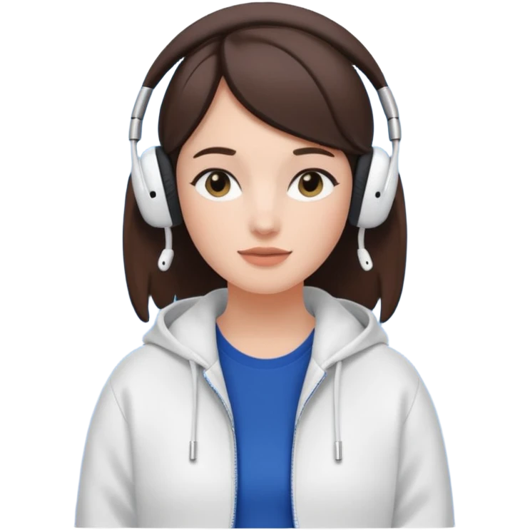 burnette girl listening to music with some AirPods Max emoji