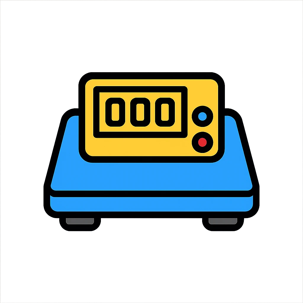 digitale Gewichtswaage mit Display, flache Perspektive, blauer Akzent emoji