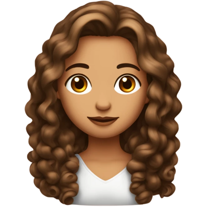 une fille bronzée , maquillé , avec des longs cheuveux bouclées maron foncée  emoji