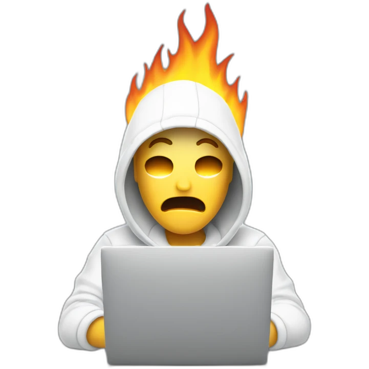 confused white human failing to use computer that is on fire emoji