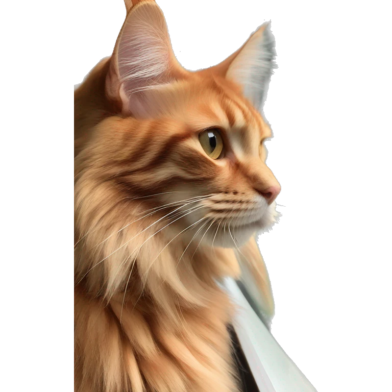 red Maine Coon cat looks out the window emoji