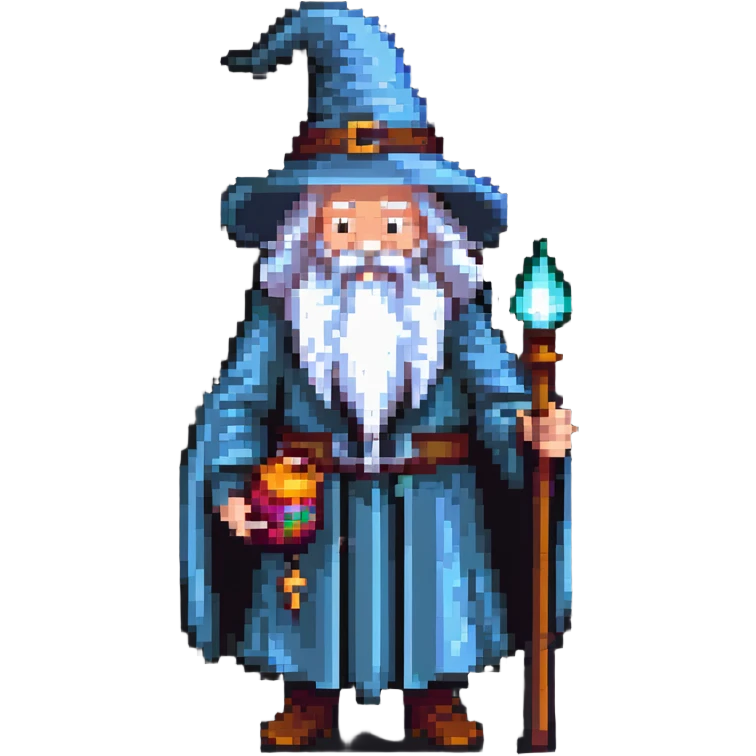old wizard with long white beard and wizard hat emoji