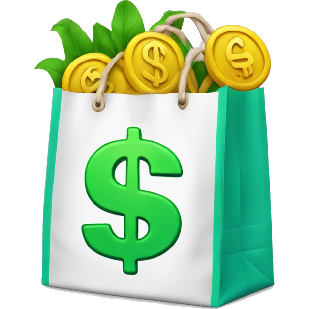 A shopping bag with a dollar sign emoji
