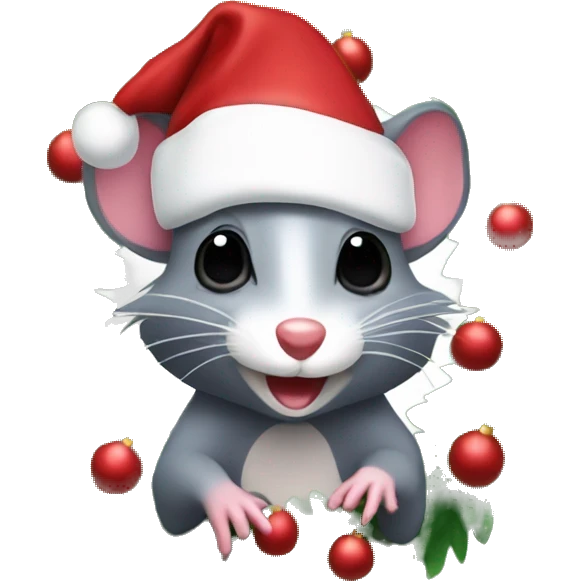 4 opossums wearing Santa hats in front of a Christmas tree emoji