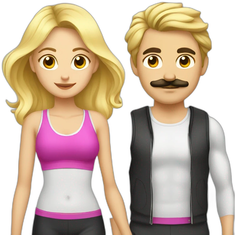 Blond girl going to the gym with a dark haired guy with a moustache  emoji