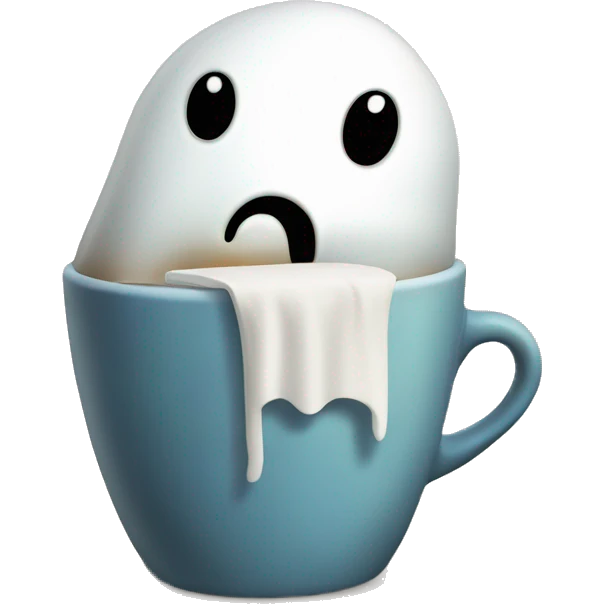 sleepy ghost drinking an empty cup of coffee and sighing emoji