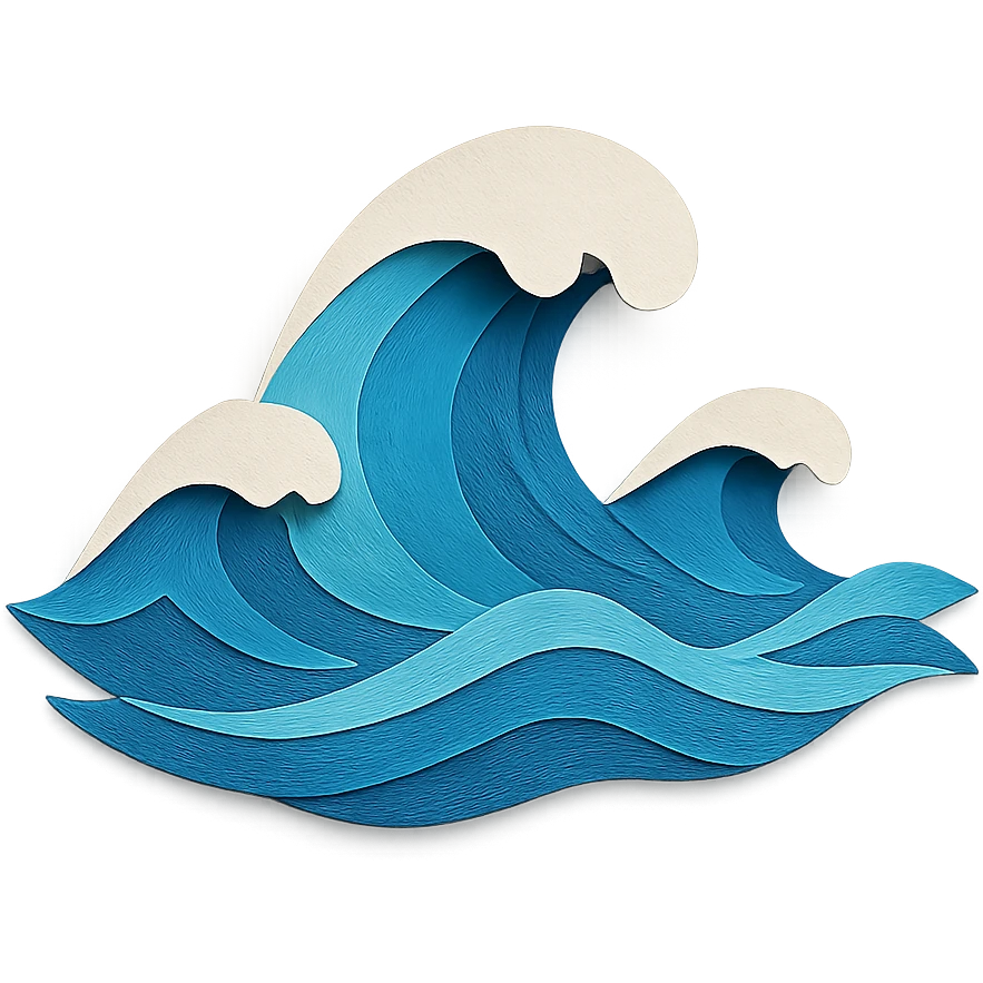 illustration of ocean waves made of layered blue paper with white foam accents in paper-craft style emoji