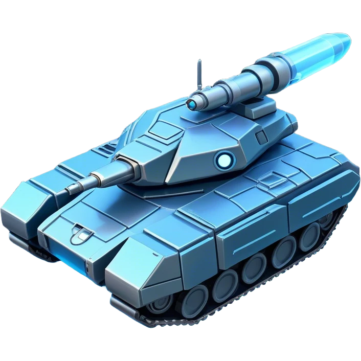 Clash of Clans aesthetic: Cinematic heroic Space Tank Emoji, rendered in a 3D vector-style similar to standard emojis with minimal shading and bold, simplified shapes. A robust, isometric armored vehicle with sleek futuristic plating and energy cannons, softly glowing with a high-tech cosmic combat charm. Simplified yet unmistakably iconic, highly detailed and consistent, glowing with a soft radiant shine and high gloss. Stylized with a touch of intergalactic warfare and a soft glowing outline, capturing the essence of a futuristic battle machine with a friendly, playful spirit! emoji