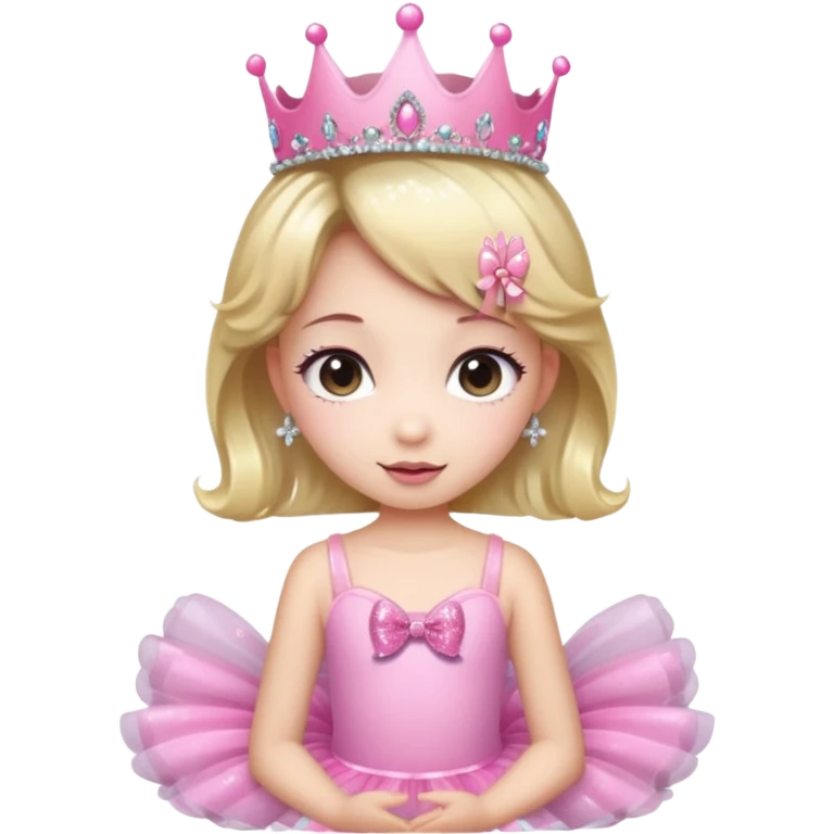 cute girl wearing a tutu, tiara, and a pink glittery bow emoji