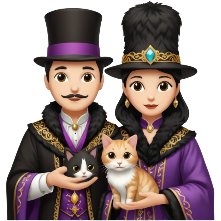 magician couple and their pet cat emoji