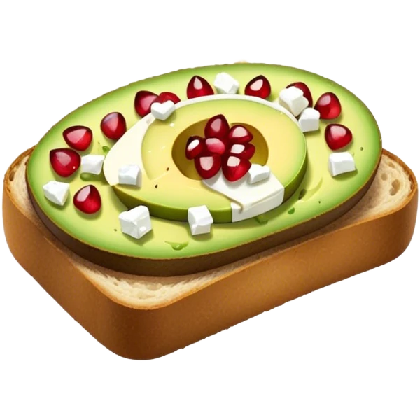 Sliced Avocado toast with pomegranate seeds and feta cheese emoji