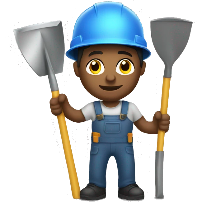 photorealistic man with a construction helmet and a shovel emoji