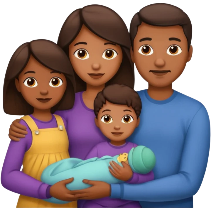 brown family with mom dad teenage daughter toddler son and baby emoji