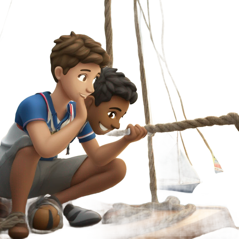 boy puts medal on his sailing boat emoji