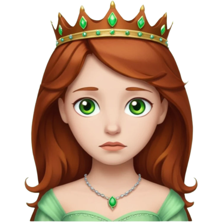 Sad princess with reddish brown hair and green eyes emoji