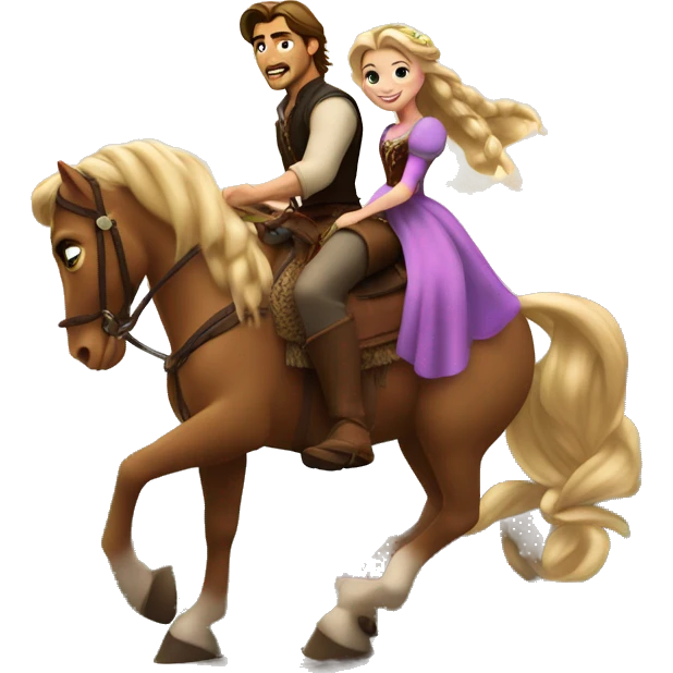 Rapunzel and Flynn Rider, riding on a horse emoji