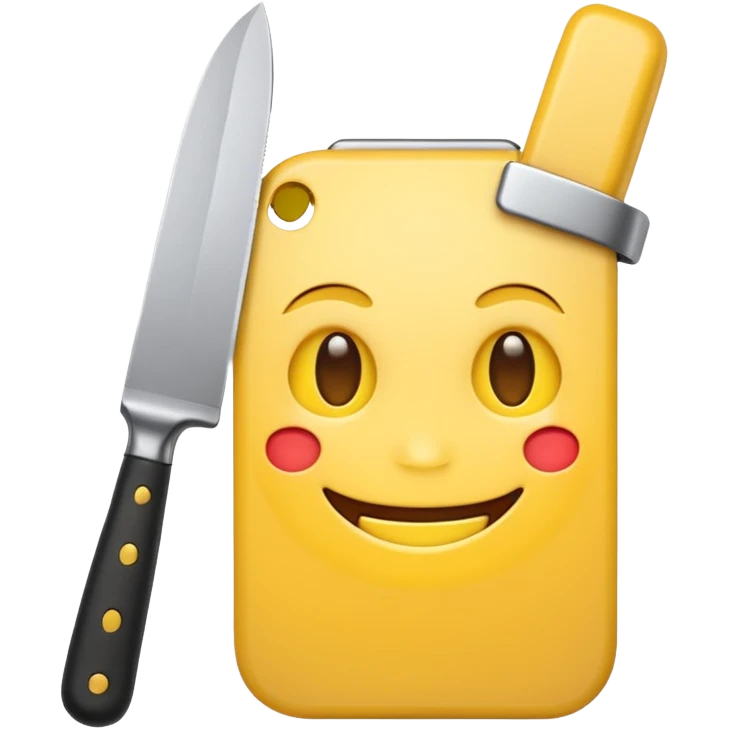 Yellow iPhone emoji holding knife with smile emoji