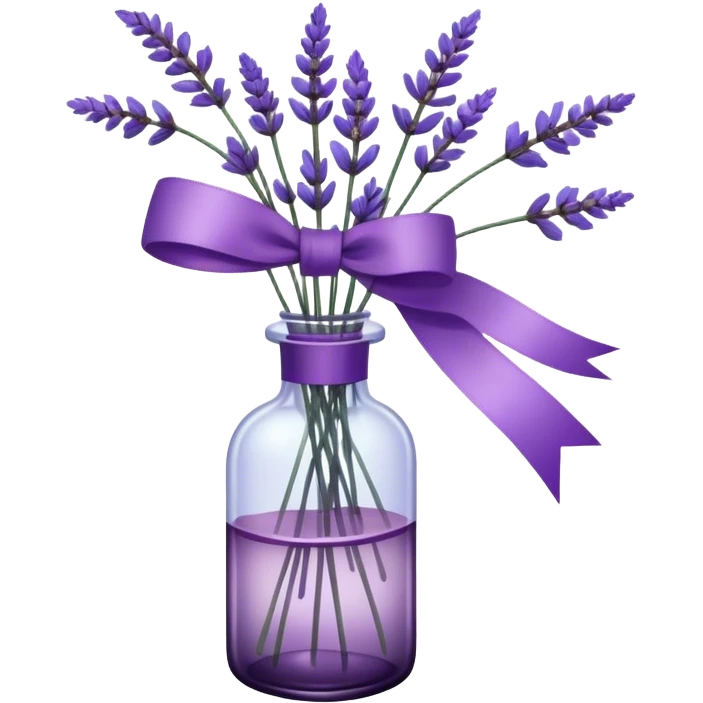 A vintage glass bottle, filled with delicate lavender stems in varying shades of soft lilac and deep aubergine, is adorned with a hand-dyed violet ribbon tied into a gentle bow. The light filters through the dusty glass, casting shadows of lavender sprigs onto the lace-covered surface, as if capturing a fleeting moment of serenity.






 emoji