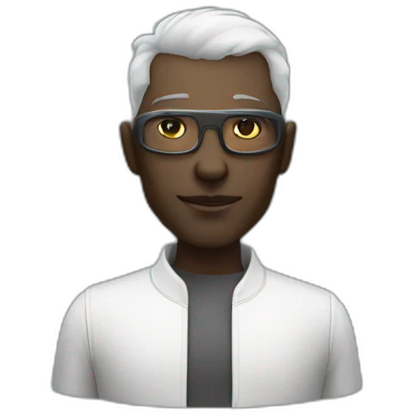 cyberpunk white face of handsome and slim 50 year old dark-skinned engineer emoji